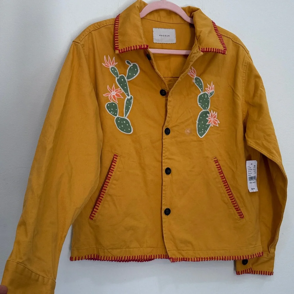 Pacsun Women’s Cactus Emboidered Jacket Small Cotton Chore Jacket - Picture 4 of 10